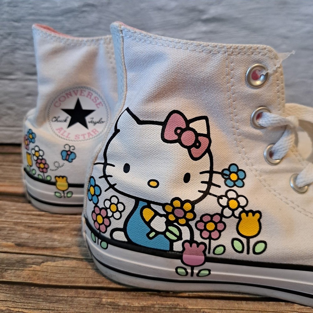 Converse Chuck Taylor All Star Hello Kitty High Top White Floral Sneakers Womens - Picture 2 of 10